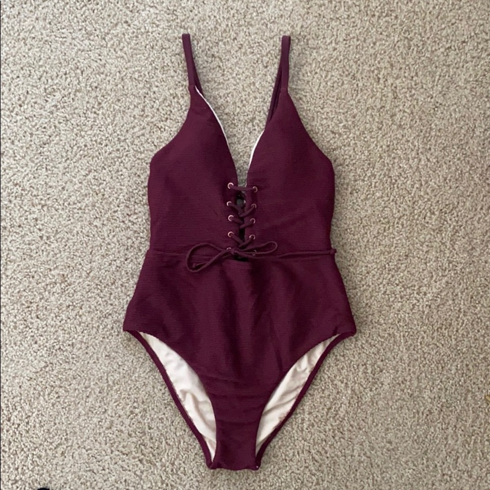 L.A. Hearts Maroon ribbed swimsuit